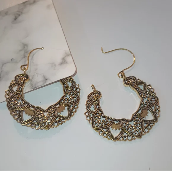Gold Filigree Hoop Earrings - Picture 4 of 11